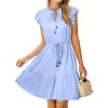 imageSimplee Womens Summer Dress 2026 Ruffle Short Sleeve Floral Boho Dress V Neck Aline Drawstring Mini Dress with PocketsBlue