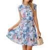 imageSimplee Womens Summer Dress 2026 Ruffle Short Sleeve Floral Boho Dress V Neck Aline Drawstring Mini Dress with PocketsBlue Floral 2