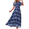 imageSimplee Womens Summer Floral Summer Maxi Dresses Boho Flowy Flutter Short Sleeve Crew Neck Vacation Smocked Chiffon Dress3 Navy
