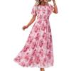 imageSimplee Womens Summer Floral Summer Maxi Dresses Boho Flowy Flutter Short Sleeve Crew Neck Vacation Smocked Chiffon Dress3 Pink