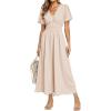 imageSimplee Womens Summer Flowy Midi Dress Casual V Neck Short Sleeve Empire Waist Boho Beach Wedding Guest DressesApricot
