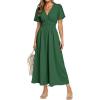 imageSimplee Womens Summer Flowy Midi Dress Casual V Neck Short Sleeve Empire Waist Boho Beach Wedding Guest DressesEmerald Green