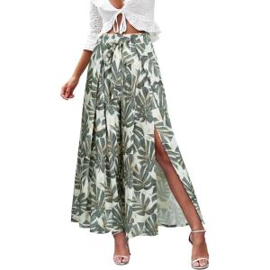 imageSimplee Womens Casual Split Wide Leg Pants High Waist Palazzo Flowy Beach Pants Summer Boho Lounge Pants with PocketsFloralgrey