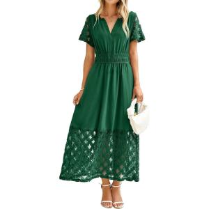 imageSimplee Womens Summer Maxi Dress 2026 V Neck Empire Waist Long Flowy Boho Dresses with PocketsEmerald Green