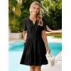 imageSimplee Womens 2026 Summer Mini Dress Eyelet Short Sleeve Cocktail Short Dresses Cute A Line Sun Dress with PocketsBlack
