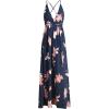 imageSimplee Womens Deep V Neck Backless Spaghetti Strap Floral Casual Maxi Dress Navy Blue Print1 17 Medium