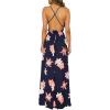 imageSimplee Womens Deep V Neck Backless Spaghetti Strap Floral Casual Maxi Dress Navy Blue Print1 17 Medium