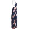 imageSimplee Womens Deep V Neck Backless Spaghetti Strap Floral Casual Maxi Dress Navy Blue Print1 17 Medium