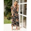 imageSimplee Womens Floral Maxi Dress Short Sleeve Summer Boho Wedding Guest Dress Empire Waist Chiffon Modest Midi DressesBlack Brown Floral