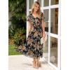imageSimplee Womens Floral Maxi Dress Short Sleeve Summer Boho Wedding Guest Dress Empire Waist Chiffon Modest Midi DressesBlack Brown Floral
