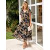 imageSimplee Womens Floral Maxi Dress Short Sleeve Summer Boho Wedding Guest Dress Empire Waist Chiffon Modest Midi DressesBlack Brown Floral