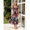 imageSimplee Womens Floral Maxi Dress Short Sleeve Summer Boho Wedding Guest Dress Empire Waist Chiffon Modest Midi DressesBlack Peony
