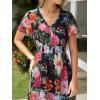 imageSimplee Womens Floral Maxi Dress Short Sleeve Summer Boho Wedding Guest Dress Empire Waist Chiffon Modest Midi DressesBlack Peony
