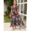 imageSimplee Womens Floral Maxi Dress Short Sleeve Summer Boho Wedding Guest Dress Empire Waist Chiffon Modest Midi DressesBlack Peony