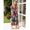 imageSimplee Womens Floral Maxi Dress Short Sleeve Summer Boho Wedding Guest Dress Empire Waist Chiffon Modest Midi DressesBlack Peony