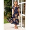 imageSimplee Womens Floral Maxi Dress Short Sleeve Summer Boho Wedding Guest Dress Empire Waist Chiffon Modest Midi DressesBlue Yellow Floral