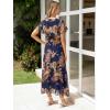 imageSimplee Womens Floral Maxi Dress Short Sleeve Summer Boho Wedding Guest Dress Empire Waist Chiffon Modest Midi DressesBlue Yellow Floral