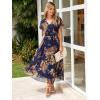 imageSimplee Womens Floral Maxi Dress Short Sleeve Summer Boho Wedding Guest Dress Empire Waist Chiffon Modest Midi DressesBlue Yellow Floral