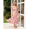 imageSimplee Womens Floral Maxi Dress Short Sleeve Summer Boho Wedding Guest Dress Empire Waist Chiffon Modest Midi DressesPink Floral 2