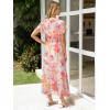 imageSimplee Womens Floral Maxi Dress Short Sleeve Summer Boho Wedding Guest Dress Empire Waist Chiffon Modest Midi DressesPink Floral 2