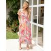 imageSimplee Womens Floral Maxi Dress Short Sleeve Summer Boho Wedding Guest Dress Empire Waist Chiffon Modest Midi DressesPink Floral 2