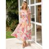 imageSimplee Womens Floral Maxi Dress Short Sleeve Summer Boho Wedding Guest Dress Empire Waist Chiffon Modest Midi DressesPink Floral 2