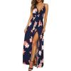 imageSimplee Womens Deep V Neck Backless Spaghetti Strap Floral Casual Maxi Dress Navy Blue Print1 17 Medium
