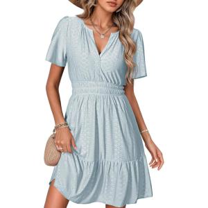 imageSimplee Womens 2026 Summer Mini Dress Eyelet Short Sleeve Cocktail Short Dresses Cute A Line Sun Dress with PocketsBlue