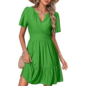 imageSimplee Womens 2026 Summer Mini Dress Eyelet Short Sleeve Cocktail Short Dresses Cute A Line Sun Dress with PocketsGreen