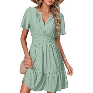 imageSimplee Womens 2026 Summer Mini Dress Eyelet Short Sleeve Cocktail Short Dresses Cute A Line Sun Dress with PocketsSage Green
