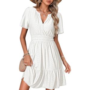 imageSimplee Womens 2026 Summer Mini Dress Eyelet Short Sleeve Cocktail Short Dresses Cute A Line Sun Dress with PocketsWhite