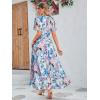 imageSimplee Women Floral Boho Maxi Dress Spring Wedding Guest Empire Waist V Neck Short Sleeve Long Flowy Dresses XL Blue Green Floral