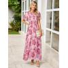 imageSimplee Womens Casual Floral Summer Maxi Dresses 2026 Boho Flowy Short Sleeve Crew Neck Vacation Smocked Chiffon Dress3 Pink