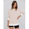 imageSimplee Womens Oversized Striped Sweatshirt Casual Long Sleeve Crewneck Loose Trendy Pullover Tops Fashion Clothes 2026Stripedcream Tan