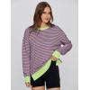 imageSimplee Womens Oversized Striped Sweatshirt Casual Long Sleeve Crewneck Loose Trendy Pullover Tops Fashion Clothes 2026Stripedgreen Block