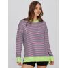 imageSimplee Womens Oversized Striped Sweatshirt Casual Long Sleeve Crewneck Loose Trendy Pullover Tops Fashion Clothes 2026Stripedgreen Block