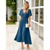 imageSimplee Womens Summer Flowy Midi Dress Casual V Neck Short Sleeve Empire Waist Boho Beach Dress Wedding Guest Maxi Dress Deep BlueXL