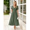 imageSimplee Womens Summer Flowy Midi Dress Casual V Neck Short Sleeve Empire Waist Boho Beach Dress Wedding Guest Maxi Dresses Army GreenS