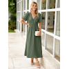 imageSimplee Womens Summer Flowy Midi Dress Casual V Neck Short Sleeve Empire Waist Boho Beach Dress Wedding Guest Maxi Dresses Army GreenS