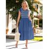 imageSimplee Womens Summer Midi Dress Casual Boho Smocked Waist Flutter Sleeve A Line Flowy Tiered Dress with Pockets Dark Blue