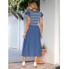 imageSimplee Womens Summer Midi Dress Casual Boho Smocked Waist Flutter Sleeve A Line Flowy Tiered Dress with Pockets Dark Blue