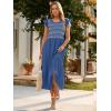 imageSimplee Womens Summer Midi Dress Casual Boho Smocked Waist Flutter Sleeve A Line Flowy Tiered Dress with Pockets Dark Blue