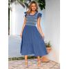 imageSimplee Womens Summer Midi Dress Casual Boho Smocked Waist Flutter Sleeve A Line Flowy Tiered Dress with Pockets Dark Blue