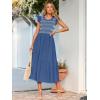 imageSimplee Womens Summer Midi Dress Casual Boho Smocked Waist Flutter Sleeve A Line Flowy Tiered Dress with Pockets Dark Blue
