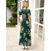 imageSimplee Womens Casual Floral Summer Maxi Dress 2026 Boho Flowy Short Sleeve Crew Neck Vacation Smocked Chiffon Dresses1 Dark Green