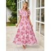 imageSimplee Womens Casual Floral Summer Maxi Dress 2026 Boho Flowy Short Sleeve Crew Neck Vacation Smocked Chiffon Dresses3 Pink