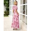 imageSimplee Womens Casual Floral Summer Maxi Dress 2026 Boho Flowy Short Sleeve Crew Neck Vacation Smocked Chiffon Dresses3 Pink
