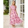 imageSimplee Womens Casual Floral Summer Maxi Dress 2026 Boho Flowy Short Sleeve Crew Neck Vacation Smocked Chiffon Dresses3 Pink