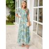 imageSimplee Womens Casual Floral Summer Maxi Dress 2026 Boho Flowy Short Sleeve Crew Neck Vacation Smocked Chiffon DressesFloral Light Green