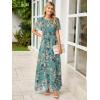 imageSimplee Womens Casual Floral Summer Maxi Dress 2026 Boho Flowy Short Sleeve Crew Neck Vacation Smocked Chiffon DressesLake Blue